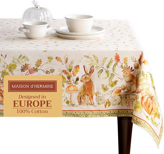 Maison d' Hermine Table Cloth Rectangle Table 100% Cotton 54 x 72 Inches Fall Tablecloth Reusable Everyday Use for Thanksgiving Christmas Decorations Dining Farmhouse Party (Pumpkin Passion)