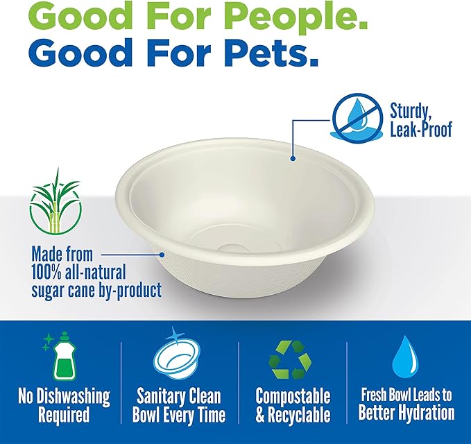 Kinn Kleanbowl Pet Bowl Stainless Steel Frame with Compostable Refills, 8 oz (Pack of 2) – Spill-Proof Stable Disposable Pet Bowls for Easy Cleaning and Healthy Pets, No Plastic