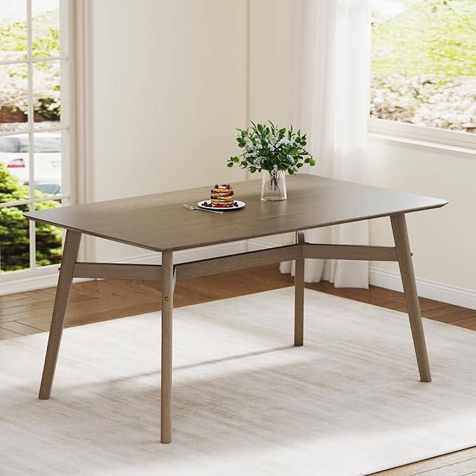 DUOMAY Modern Wooden Dining Table for 4-6 People, 59" Large Rectangular Dinner Table with Wood Legs for Home Dining Room Restaurant Farmhouse Kitchen, Grey