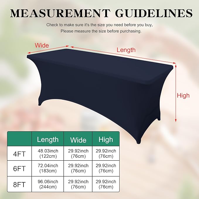 4FT Table Cloth for Rectangular Fitted Events Stretch Navy Blue Table Covers Washable Spandex Tablecloth Protector for Party, Wedding, Cocktail, Banquet, Festival
