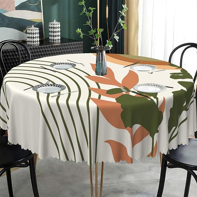 Laeacco 36 Inch Boho Mid Century Round Tablecloth Abstract Rainbow Sun Modern Geometric Art Print Table Cloth Washable Waterproof Wrinkle Free Table Cover for Kitchen Dining Picnic Party Decoration