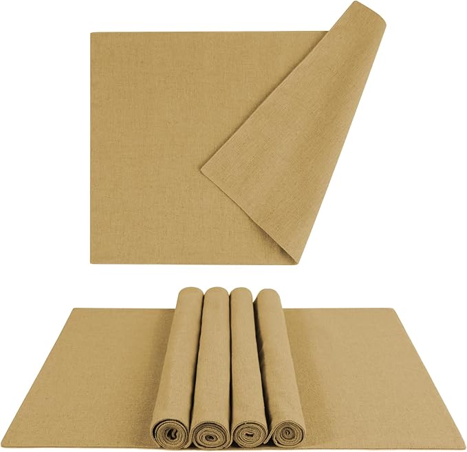 MANSPHIL Gold Fabric Placemats Set of 6 Faux Linen Table Mats Thick Cloth Place Mats Heat Resistant Double Layer Wrinkle Free Dining Kitchen Table Decor - 13x19 Inch Oeko Tex Placemat