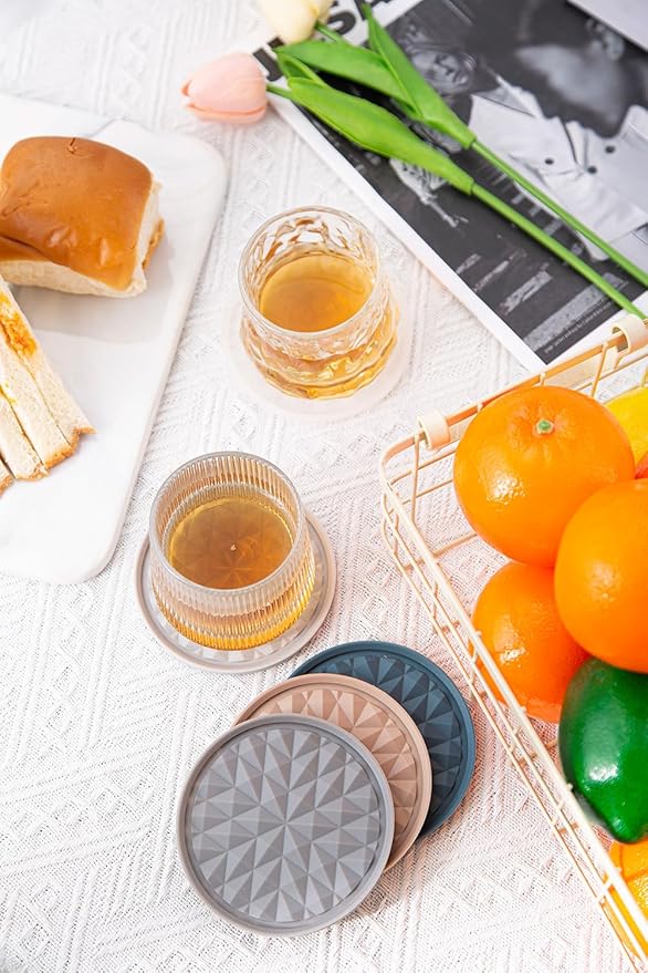 Silicone Coasters for Drinks[4 Pack]- Cup Mat for Tabletop Protection-Non-Slip, Non-Stick, Coffee Table Decor, Great Gift for Any Occasion, Dark Grey