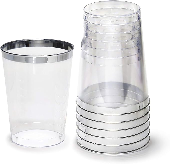 " OCCASIONS " 320pcs set (40 Guests) Extra Heavyweight Vintage Wedding Disposable/Reusable Plastic Plates -40x11'' + 40x8.25''+Silverware+Cups+Napkins (Chateau Collection Blue)