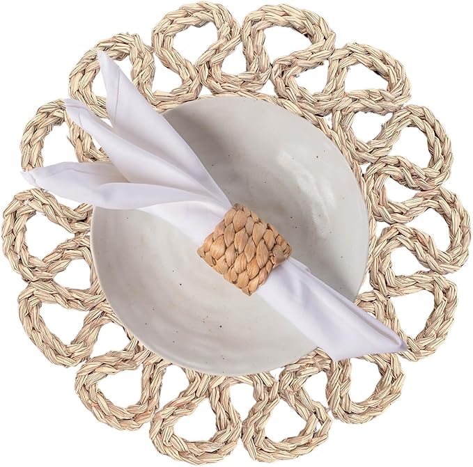 13.8" Set of 8 Round Seagrass Placemats | Boho Woven Rattan Table Mats | Farmhouse Wicker Spring Plate Chargers Like Water Hyacinth, Seagrass for Wedding, Party, Christmas, Events