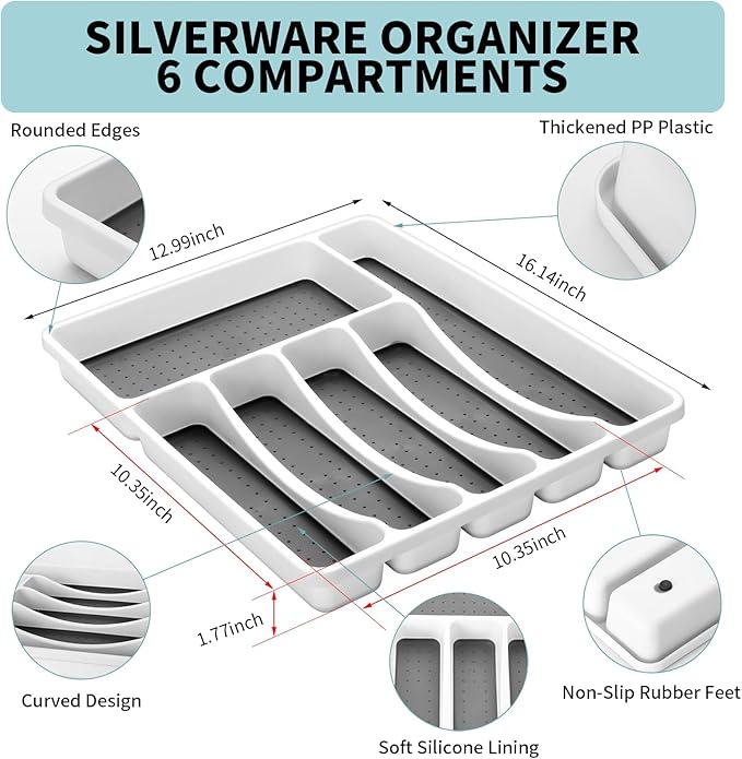 53PCS Silverware Set for 8 with Flatware Drawer Organizer, Stainless Steel Cutlery Set with Steak Knives, Include Spoons and Forks Set & Serving Utensils, Mirror Polished, Black