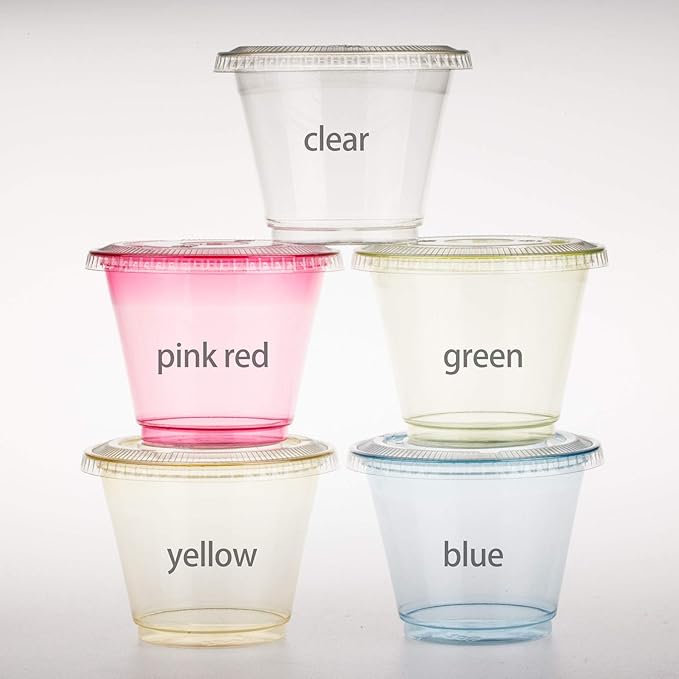 Golden Apple, 9oz-50sets Pink Red Plastic Cups with Clear Flat no Hole lids…