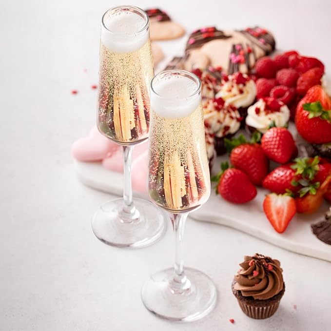 Champagne Glasses 8.5 OZ, Champagne Flutes set of 2, Unique Champagne Gift for Birthday, Wedding, Anniversary, Ideal for Home Bar, Parties etc
