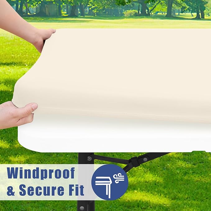 Spandex 4 Foot Rectangle Table Cloth 2 Pack, Elastic Fitted Tablecloths for Picnic, Stretch Washable Patio Table Cover for Outdoor, Camping, Banquet and Parties (Champagne, 30"x48")