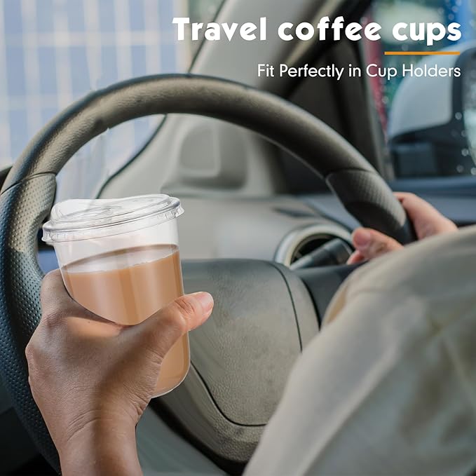 50 Sets 16 oz Clear Plastic Cups with Strawless Sip Lids, Thickened Clear Disposable Plastic PET Crystal Cups for Iced Coffee, Smoothie, Cold Beverage, Drink Shops and Party Catering