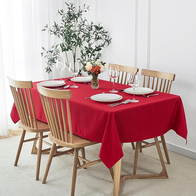 maxmill Square Tablecloth Weaved Texture Stain Resistant Waterproof Wrinkle Resistant Soft Table Cloth, Christmas Dinner Fabric Decoration for Dining Room Holiday Party, 52 x 52 Inch, Red