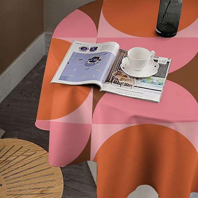 Mid Century Round Tablecloth, Abstract Retro 50s 60s Style Geometric Print Tablecloth for Home Party Dining Room Kitchen Decorm 60Inch(152cm)
