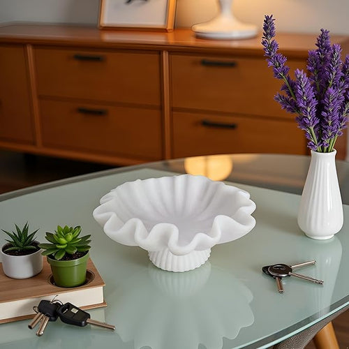10" Large Decorative Bowl decor - milky white Scalloped Decorative Bowls for Home Decor - Organic Fluted Modern Home Decor,Ruffle Decor key bowl,bowl for keys