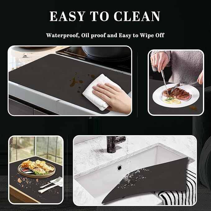 BLESWIN Faux Leather Placemats, PU Dining Table, Waterproof and Oil Resistant Easy to Clean, Heat Resistant Reversible Use Table Mats for Kitchen, Dining Table, Outdoor – 12 × 17 Inch, Coffee&Black