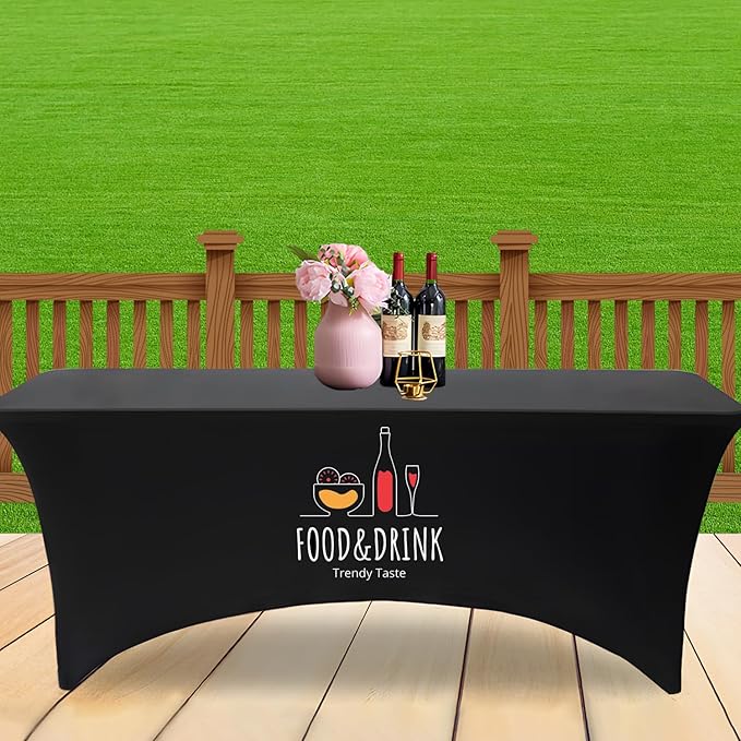 Personalized Table Cloth with Logo Image Customized Tablecloth 4FT/5FT/6FT/8FT Spandex Customized Table Cover Promotional Business Tradeshow Events Birthday Party Wedding (8FT Spandex(Open back))
