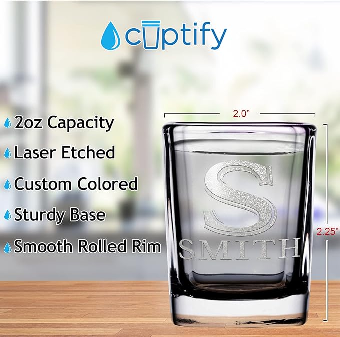 Personalized Square Shot Glasses Set of 50 Engraved 2oz Initial and Name Custom Gifts, Weddings, Birthdays, Party, Event, Decorations