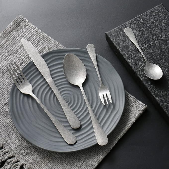 Matte Silverware Set for 12 Stainless Steel Flatware Set Vintage Style Delicate Cutlery Utensils 60 Piece Include Knives Forks and Spoons Tableware Set for Home Kitchen Wedding Restaurant