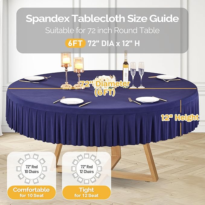4 Pack Navy Blue Spandex Round Tablecloths for 72in Table, Stretchy Fitted 6FT Round Table Cloths, Wrinkle Free Table Cover with Skirt for Wedding Birthday Party Bridal Shower Banquet