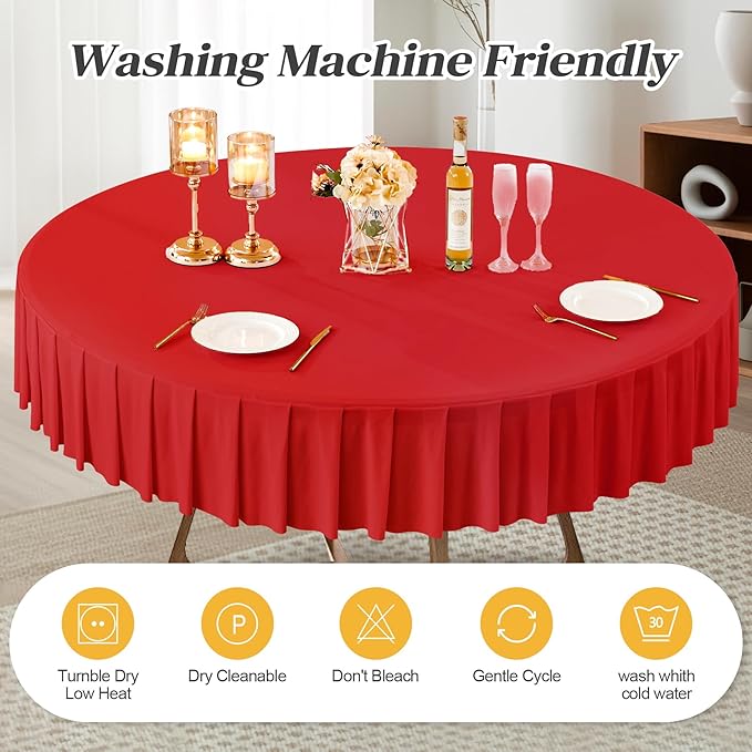 8 Pack Red Spandex Round Tablecloths for 60 inch Table, Stretchy Fitted 5FT Table Cloths with Wrinkle Free Skirt for Wedding Party Dining Banquet