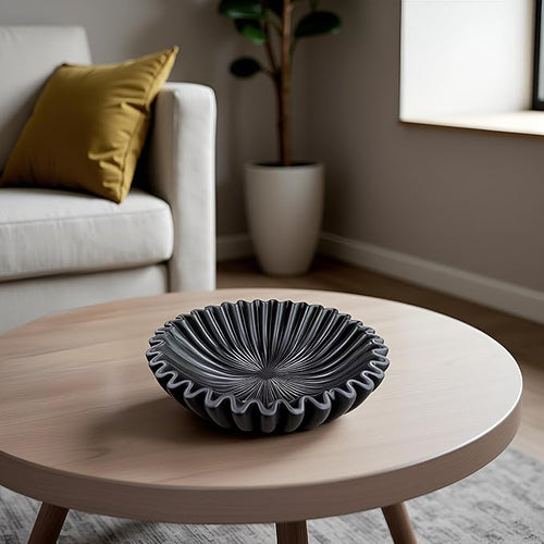 10" Large Decorative Bowl decor, Scalloped Bowls for Modern Home Decor,Ruffle Decor,Stylish Key Bowl for Entry Table,Decorative Fruit Bowl for Kitchen Counter,Black