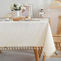 JIALE Textured Tablecloths, Heavy Duty Cotton Linen Farmhouse Table Cloth Rectangle Table, Waterproof Wrinkle-Free Rectangle Tablecloth for Kitchen, Dining, Parties, 55"x120", Ivory