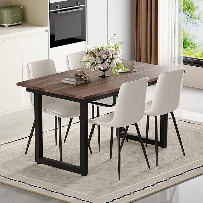 Extendable Dining Table Set for 8, 55"–71" Modern Wood Kitchen Table with 8 Upholstered Chairs, Space-Saving for Living Room Apartment, Sturdy & Comfortable, Easy Assembly