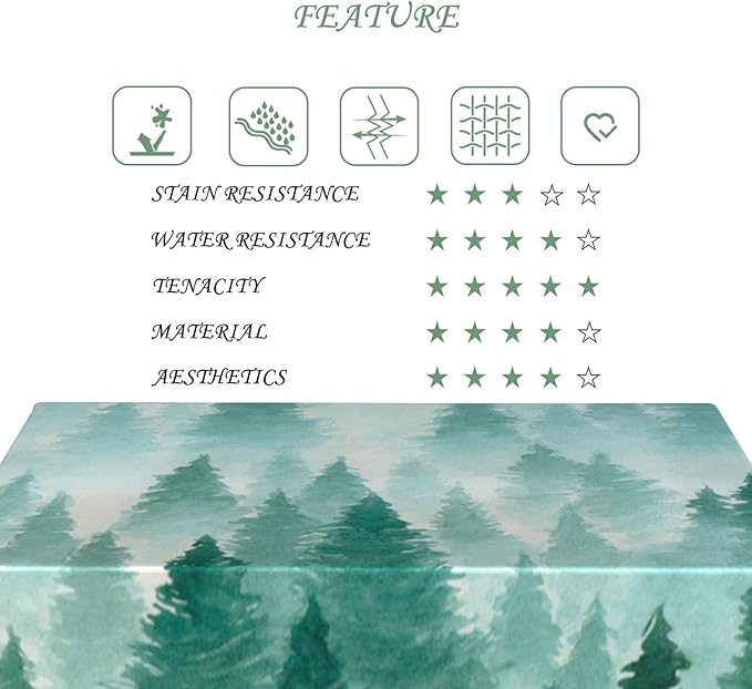 60x84 Inch Nature Rectangular Tablecloth Watercolour Pine Forest Fairyland Table Cloth Waterproof Durable Table Cover for Holiday Picnic Gaming Room BBQ Decor