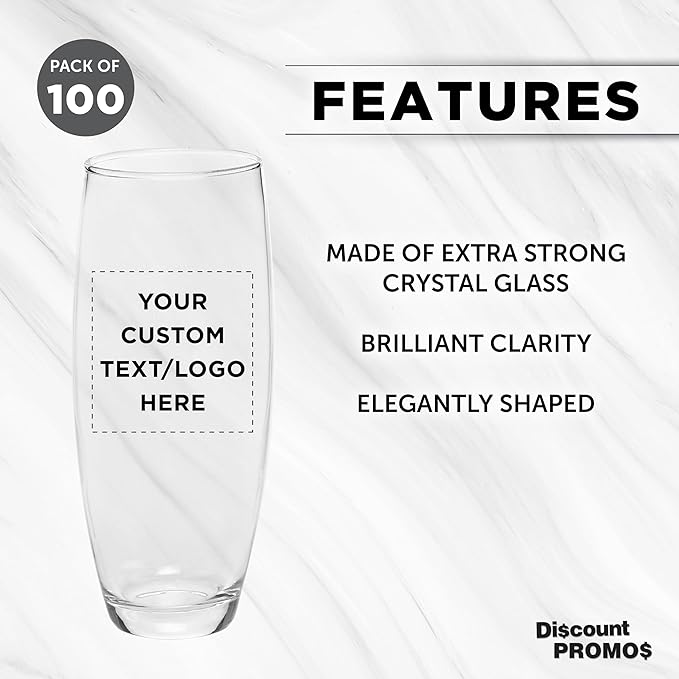 DISCOUNT PROMOS 100 ARC Stemless Champagne Flutes Set, 9 oz. - Customizable Text, Logo - Cachet, Glassware, Cocktails - Clear