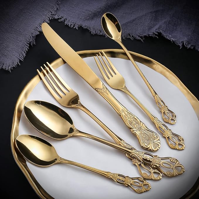Silverware Set for 14 Stainless Steel Flatware Set Palace Style Hollow Relief Decoration 56 Piece Cutlery Utensils Include Knives Forks and Spoons Tableware Set for Home Kitchen Restaurant Party
