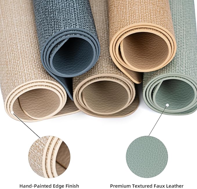 Round Wipeable Placemats Set of 6 – Faux Leather Round Table Mats, Waterproof & Washable Vinyl Placemats, Circle Design for Dining Table Decor– Charcoal Blue