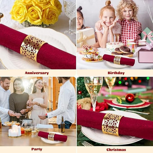 100 Pcs Napkin Rings Laser Cut Premium Paper Napkin Holder for Wedding Party Christmas Dinner Serviette Table Restaurant Celebration (Gold)