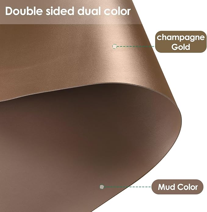 Round Table Pad, 1.8mm Thick, Dia.48 Inch, Leather Table Cover, Dining Table Protector, Mud Color + Champagne Gold