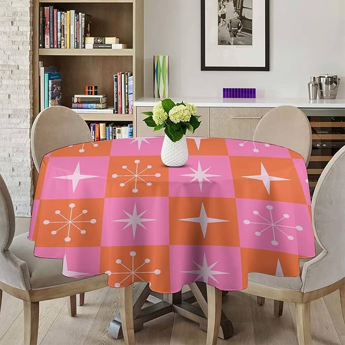 Mid Century Modern Round Tablecloth, Vintage Abstract Colorful Geometrics Modern Print Tablecloth for Home Party Dining Room Kitchen Decor 50Inch(127cm)
