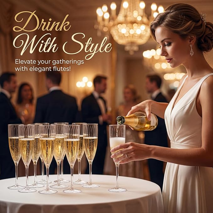 WDF 36PCS Clear Champagne Flutes Plastic - 6 OZ Clear Disposable Champagne Flutes Party Supplies for Wedding/Birthday/Parties