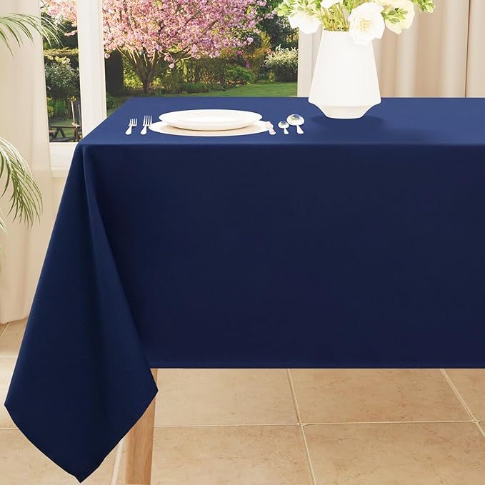 Smiry Rectangle Table Cloth, Waterproof Anti-Scratch Polyester Tablecloth, Decorative Washable Fabric Table Cover for Dining, Buffet, Parties and Outdoor, 60x102, Navy
