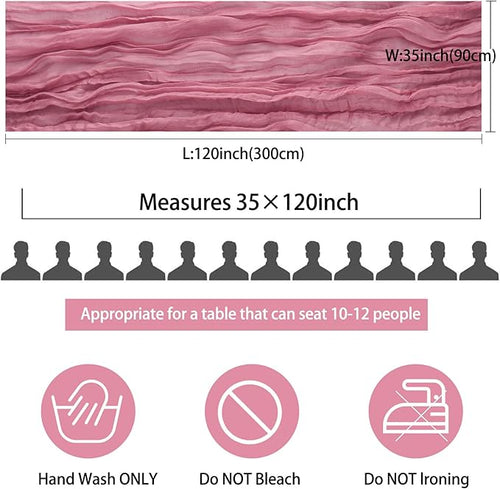 12 Pack 10Ft Cheesecloth Table Runner 35x120 Inch Boho Gauze Table Runner Rustic Cheese Cloth Long Romantic Table Runners for Wedding Bridal Shower Birthday Party Table Decor (Dusty Rose)
