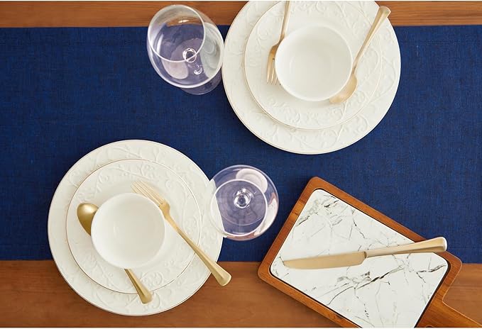 Solino Home Linen Royal Blue Table Runner 156 Inches Long - Athena, 100% Pure Linen Dining Table Runner 14 x 156 Inch