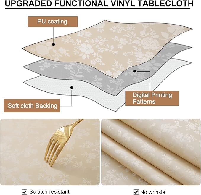 Smiry Square Table Cloth, Waterproof Heavy Duty Vinyl Tablecloths, Wipeable Washable Table Cover for Kitchen and Dining Room (Beige, 60" X 60")
