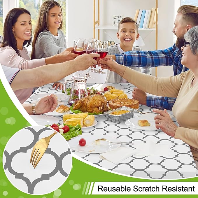 Smiry Rectangle Table Cloth, Waterproof Vinyl Tablecloth with Flannel Backing for Rectangle Tables, Wipeable Spillproof Plastic Tablecloths for Dining, Camping, Indoor and Outdoor (60"x102", White)