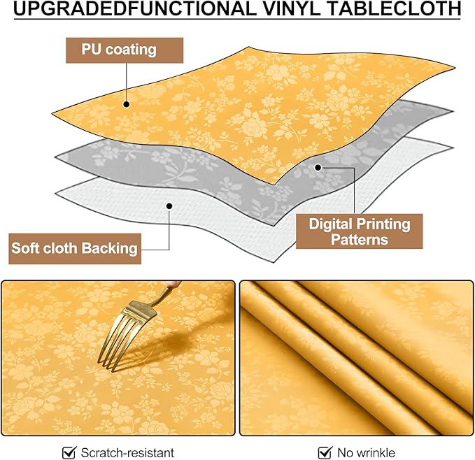 Smiry Rectangle Table Cloth, Waterproof Heavy Duty Vinyl Tablecloths, Wipeable Washable Table Cover for Kitchen and Dining Room (Mustard Yellow, 60" X 84")