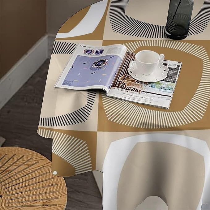 Mid Century Round Tablecloth, Retro Geometric Colorful Squares Abstract Boho Vintage 50s 60s Tablecloth for Home Party Dining Room Kitchen Decor 70Inch(178cm)
