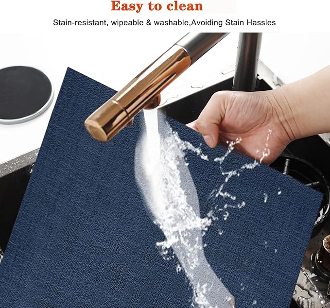 Placemats Set of 4,Washable,Heat and Stain Resistant Indoor/Outdoor Place mats,Vinyl Woven Non Slip Table Mats for Restaurant Table Protection,PVC Placemats(Navy Blue,4PCS)