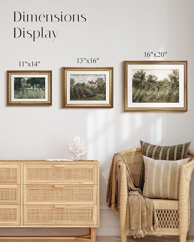 InSimSea Retro Gold Framed Wall Art, Home Room Meadow with Flowers Vintage Wall Decor, Canvas Print Artwork, Farmhouse Country Decor, Antique Picture Frame Landscape Paintings, 13x16 Inch