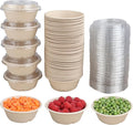 10 oz Round Disposable salad bowls with lids, Sugarcane Fiber Paper Bowls take away food containers Plant Fibers Freezer Safe 50 Pack