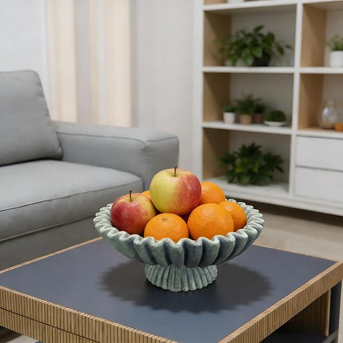 10" Large Decorative Bowl decor, Scalloped Bowls for Modern Home Decor,Ruffle Decor,Stylish Key Bowl for Entry Table,Decorative Fruit Bowl for Kitchen Counter,With base,Artificial Stone Marble Color
