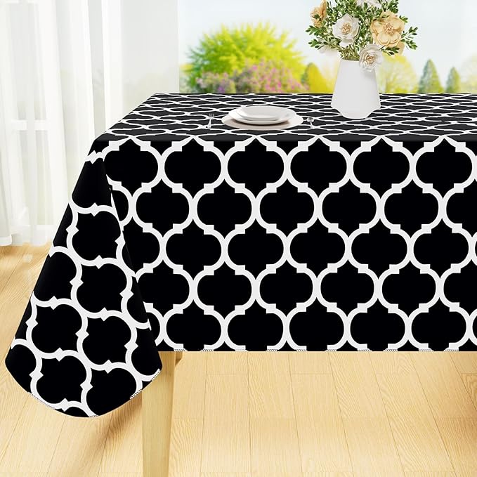 Smiry Square Tablecloth, Waterproof Vinyl Tablecloths with Flannel Backing for Square Tables, Wipeable Spillproof Plastic Tablecloth for Dining, Camping, Indoor and Outdoor (60"x60", Black)