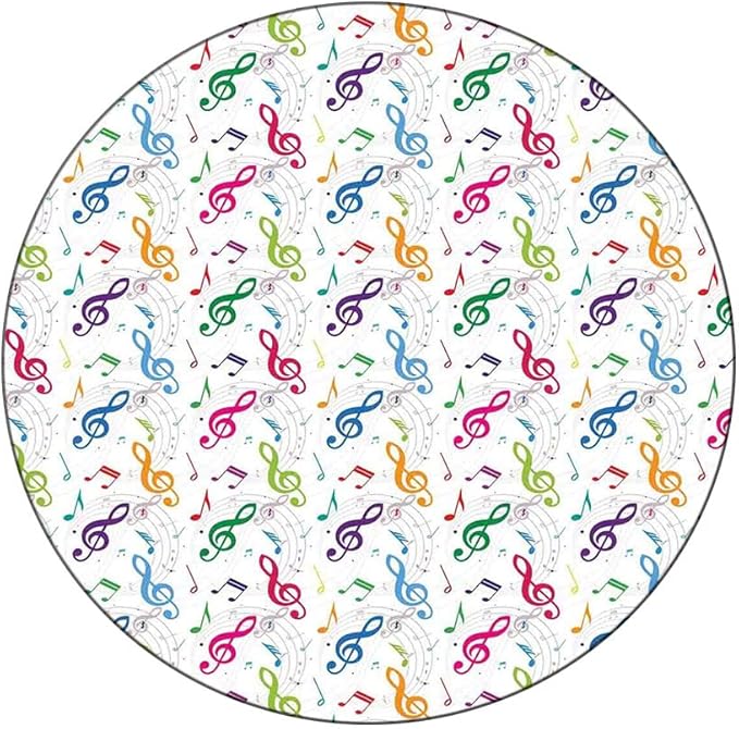 Round Tablecloth, Music Decor Tablecloth for Side Table, Notes on Circle Shape Geometric Background Carnival, Fit Round Tables 32inch Diameter, for Indoor Outdoor Fits, Multy
