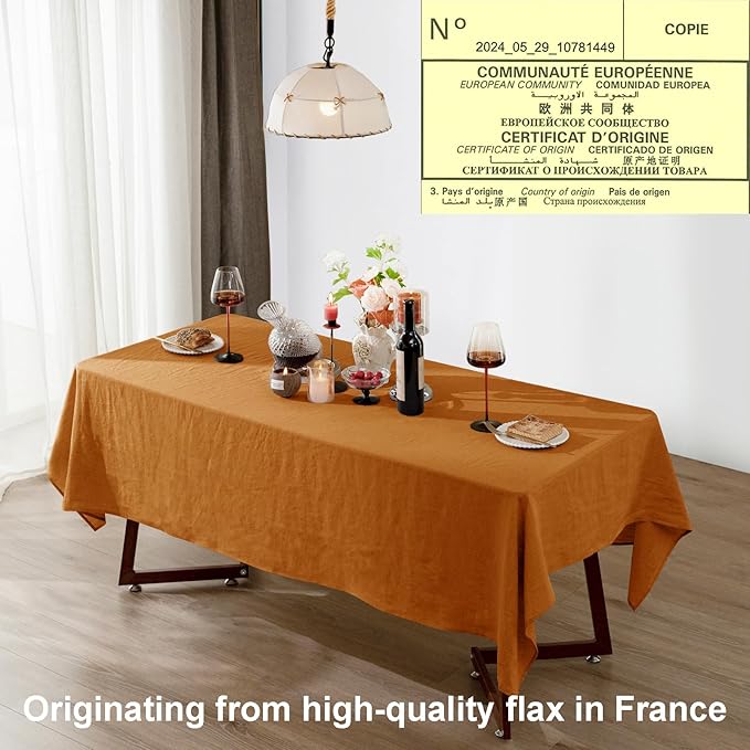 Talasily Linen Tablecloth 100% Pure Linen Table Cloth 60x108 Inches Rectangle Tablecloths Washable Cloths for Kitchen, Dining, Buffet Parties, Holidays, Picnic, Weddings and Restaurants-Caramel