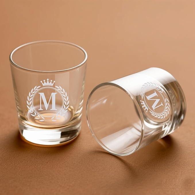 Whiskey Glasses - Rocks Old Fashioned Glass Gifts for Men, Monogrammed A-Z 10oz Personalized Whisky Glasses, Christmas Birthday Gifts for Men Him Dad Father Husband Brother Son (M)