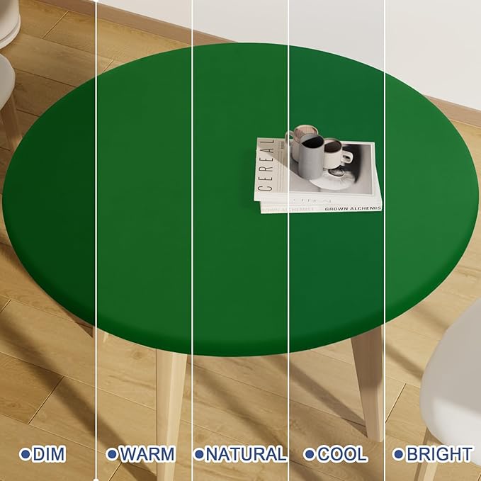 Round Spandex Tablecloth, Elastic Fitted Waterproof Tablecloths for 42"-50" Tables, Stretch Washable Picnic Table Cover for Camping, Dining, Indoor and Outdoor, Emerald Green